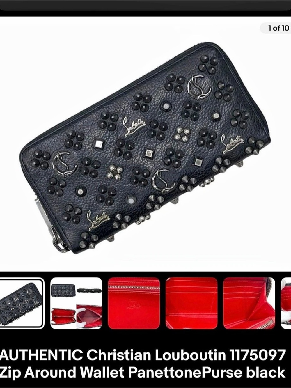 Christian Louboutin Panettone Spike Zip Around Wallet Black